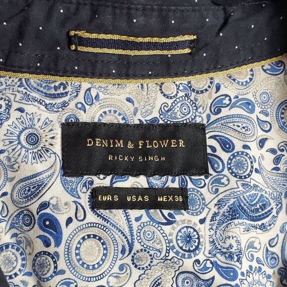 Denim & Flower Ricky Singh Men’s Navy Polka Dot Button Up Shirt Size M - Picture 4 of 6